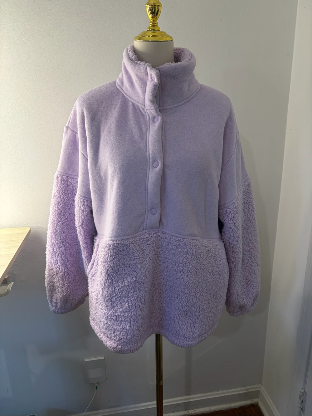 Koolaburra Lavender Plush Teddy Snap Pullover Jacket